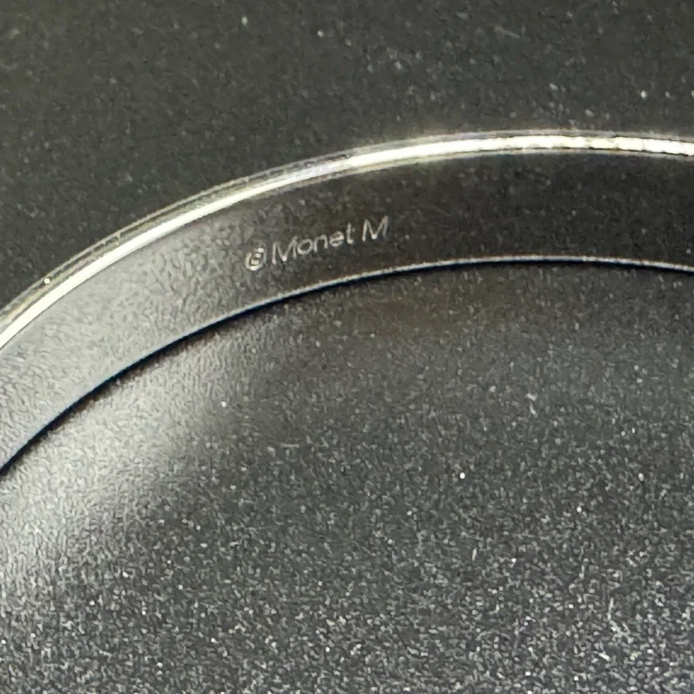 Signed Monet Shimmering Silver Tone Bangle Style Bracelet - Picture 3 of 6
